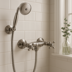 PB ensemble de douche classique avec robinetterie à poignées étoilées, douchette incluse, Chrome 1208855272